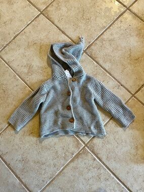nordstrom new baby Gray Organic cotton pixie hooded knot cardigan sweater 12 mo